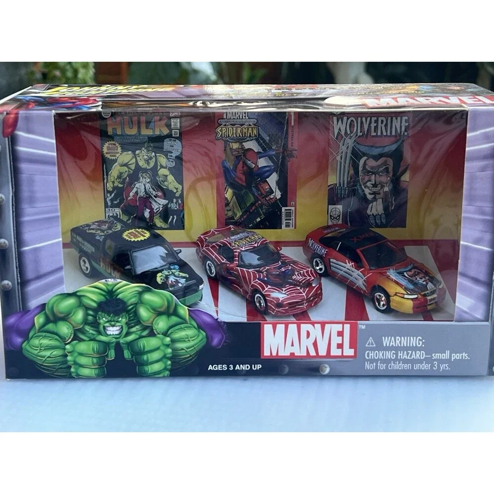 2002 Johnny Lightning Marvel Character Cars 3-Pack Spider-Man Hulk Wolverine
